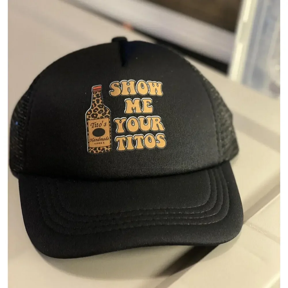 Show Me Your Titos Handmade Vodka Hat Cap Black Mesh Back Trucker Adjustable - Picture 1 of 3